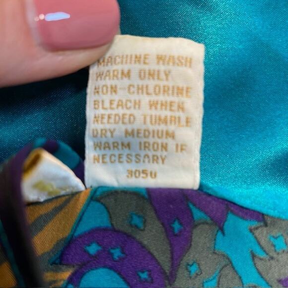 Vintage 80s Victoria Secret Gold Label Turquoise Floral Paisley Robe One Size - Picture 11 of 11